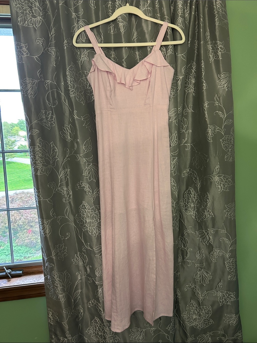 Light Pink Ruffle-Trim Maxi Dress